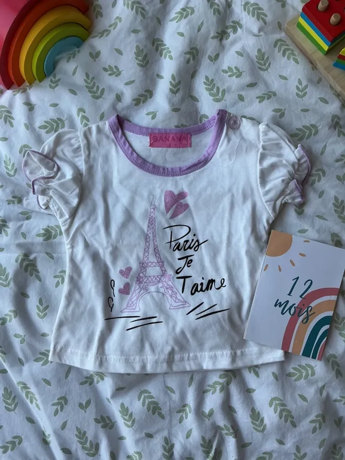 teeshirt manches courtes blanc et violet inscription devant 12 mois banana - photo numéro 2