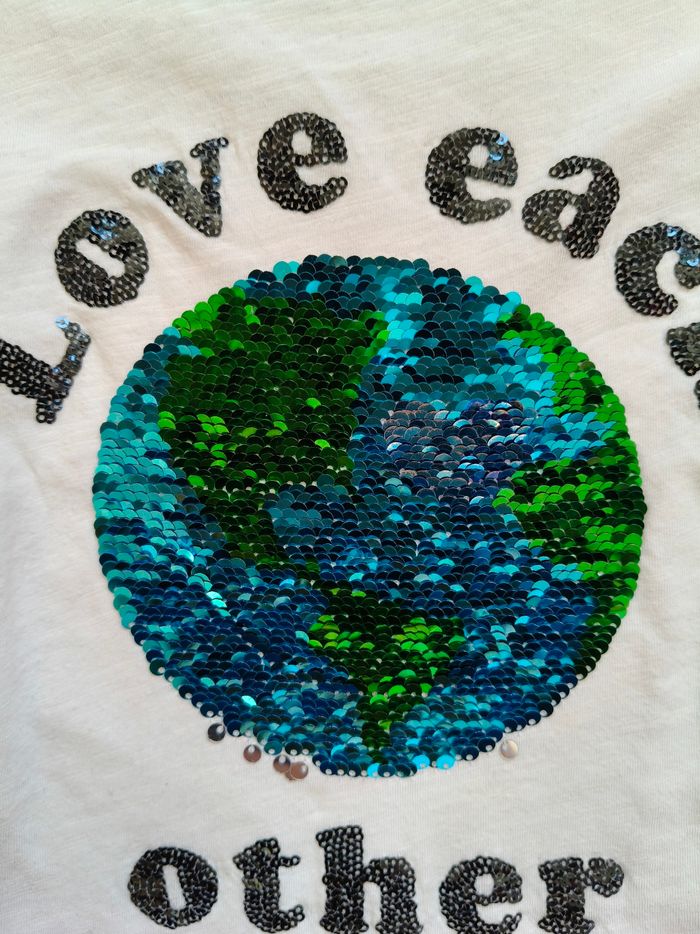 Tee-shirt manches longues fille H&M blanc planete 122-128 cm - photo numéro 3