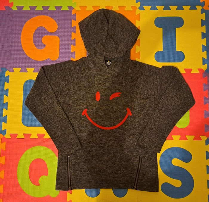 Sweat capuche gris smiley, smiley world, taille 12 ans (152 cm)