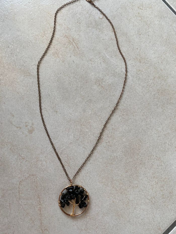 Collier doré arbre perle obsidienne lithothérapie - photo numéro 7