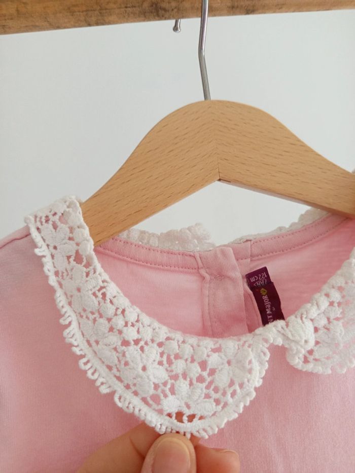 Haut rose col Claudine dentelle blanche Sergent Major 7 ans - photo numéro 2