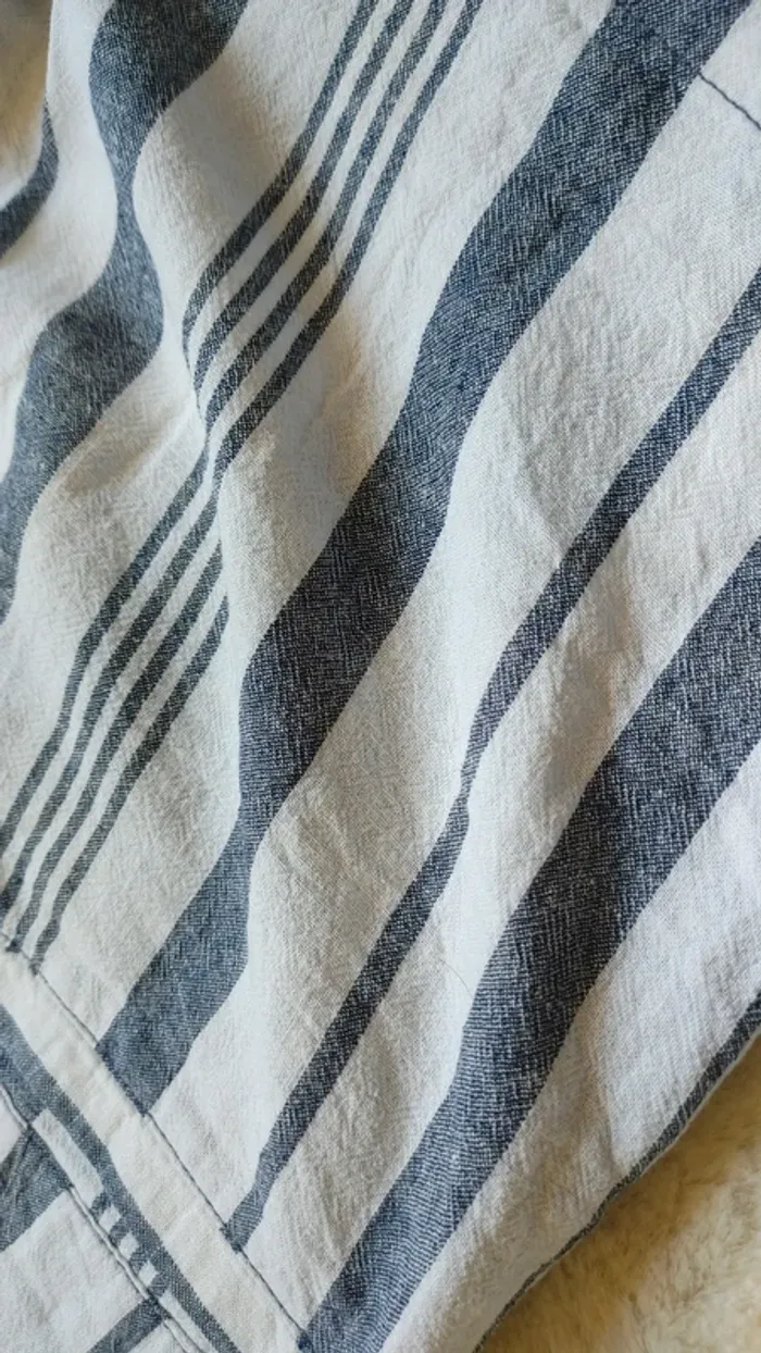 Mini Short rayé blanc bleu gris taille haute en lin et viscose - photo numéro 7