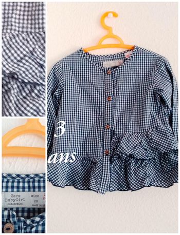 2/3 ans zara blouse chemise bleu écossaise a volant toutes saisons /Excellent état