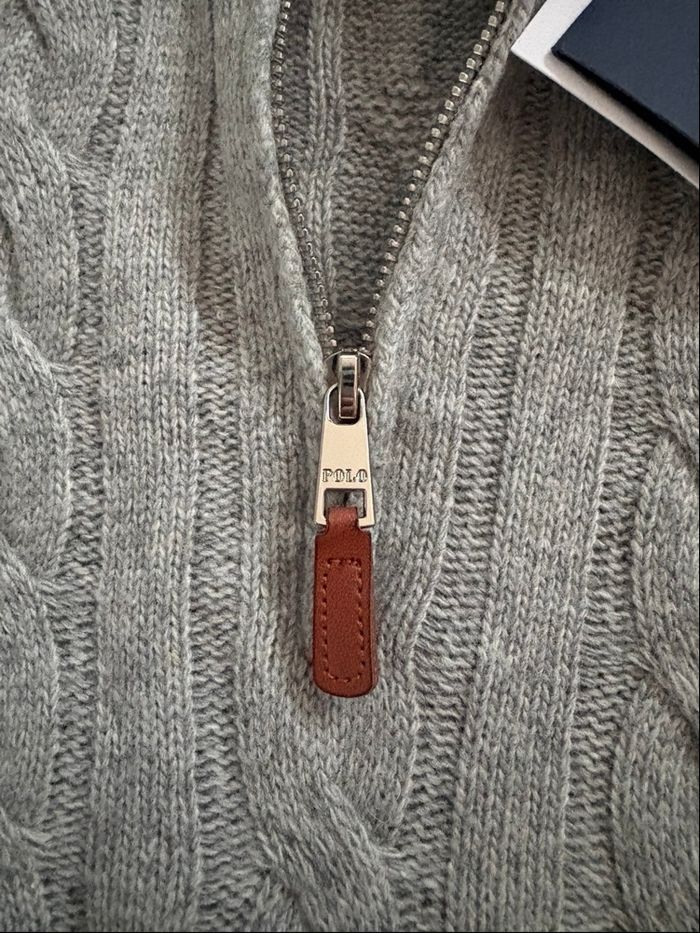 Pull torsadé Polo Ralph Lauren en laine half zip demi zip 1/4 zip gris neuf taille M - photo numéro 3