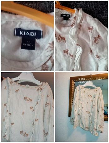 5 ans kiabi blouse chemise a volant crème imprimé cheval  print été /Excellent état