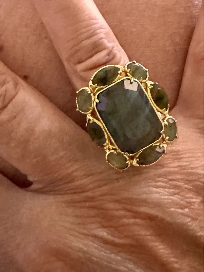 Grosse bague habaha paris labradorite acier inoxydable or réglable