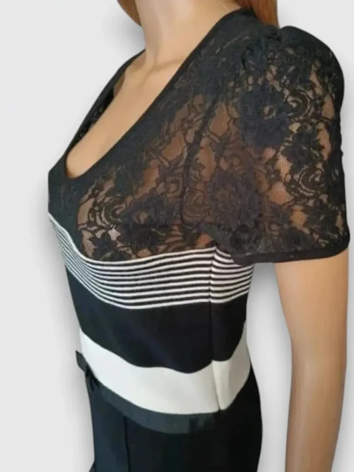 Robe casual Etincelle Couture noir et bande blanche, taille ajusté,haut ajouré taille M - photo numéro 5