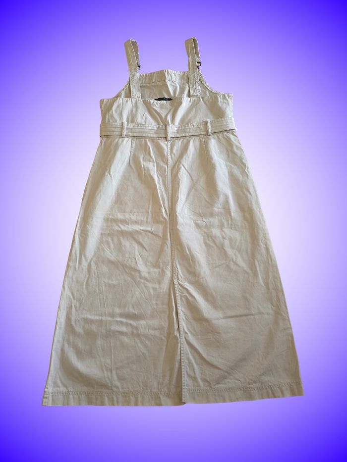 Robe/Jupe Salopette Longue Taille 44 – Toile Beige Clair – Ceinture & Bretelles Ajustables – Bon État - photo numéro 2