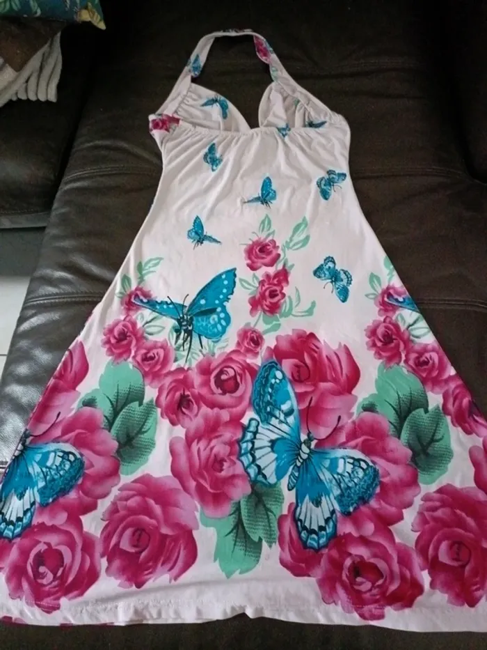 Sublime robe d été fleurs papillons strass taille M - photo numéro 4