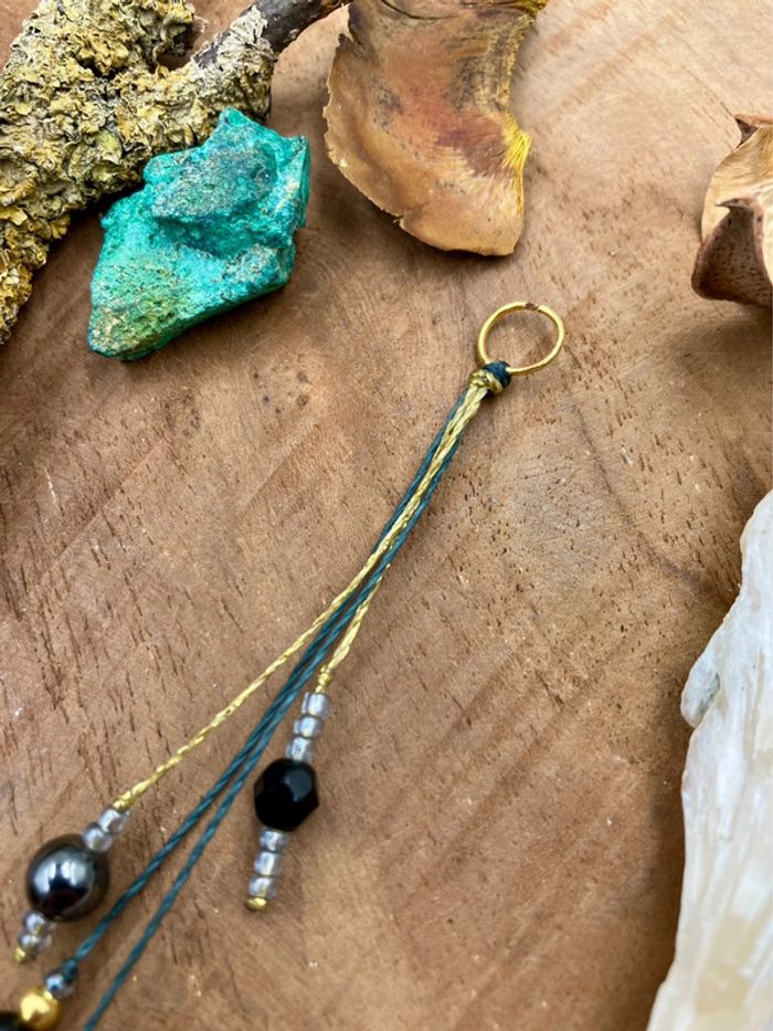 Bijou de cheveux - tresse/dread - macramé pierre Onyx et Hématite - photo numéro 4