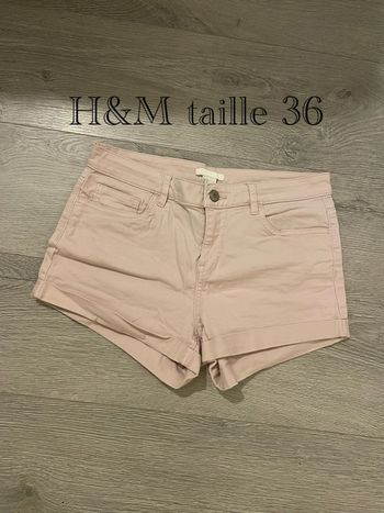Short femme H&M rose clair taille 36 – été, casual chic, coton confortable