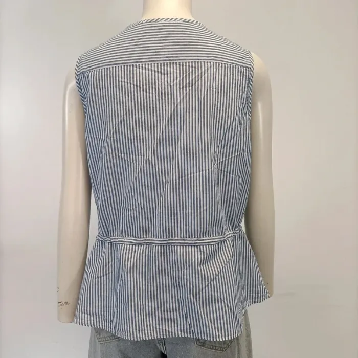 Top sans manches rayé blanc et bleu coton T44 Rayures - Comptoir des cotonniers Pleplum cintré A414 - photo numéro 4