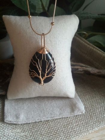 Collier arbre de vie en pierre d'obsidienne naturelle