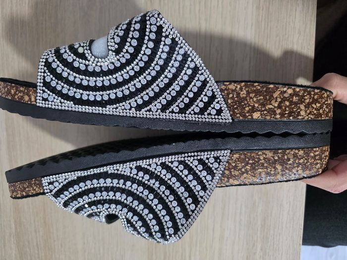Claquettes sandales tong strass paillettes noir - photo numéro 4