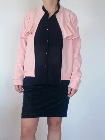 Bomber rose poudré à volants XL made in France
