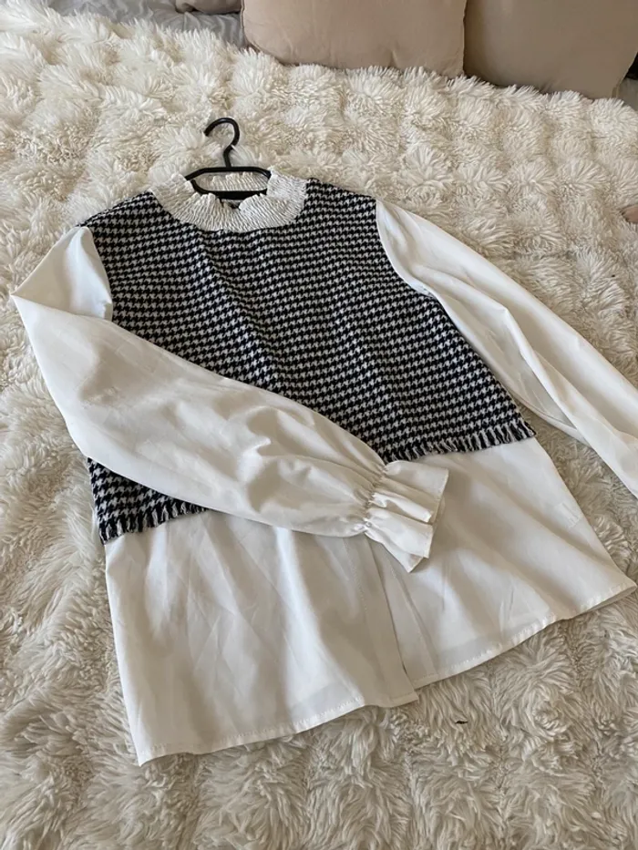Blouse blanche avec imprimé pied de poule Shein taille S - photo numéro 2