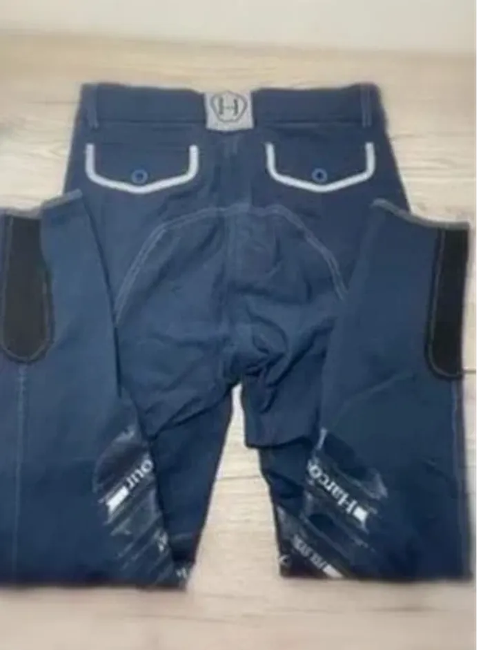 Pantalon d’Équitation Harcour Taille 34, Bleu Marine, Poches Rouge/Blanc, Gros Grip, Logo Brodé - photo numéro 6