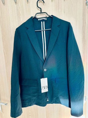 Veste / blazer  manches  longues à  carreaux léger bleu marine  et noir taille  S  ZARA