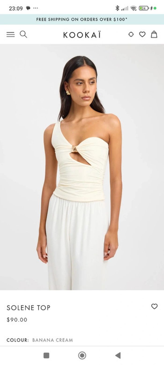 Top débardeur Kookai SOLENE crème 38 one shoulder avec détail doré