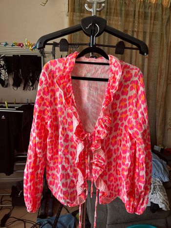 Blouse à noeud rose fluo gaze de coton
