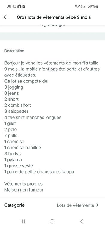 Lots de vêtements bébé 9 mois et 6