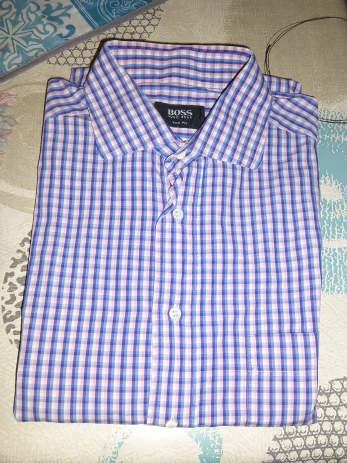 chemise manche longue rose bleu Hugo BOSS two ply taille 41