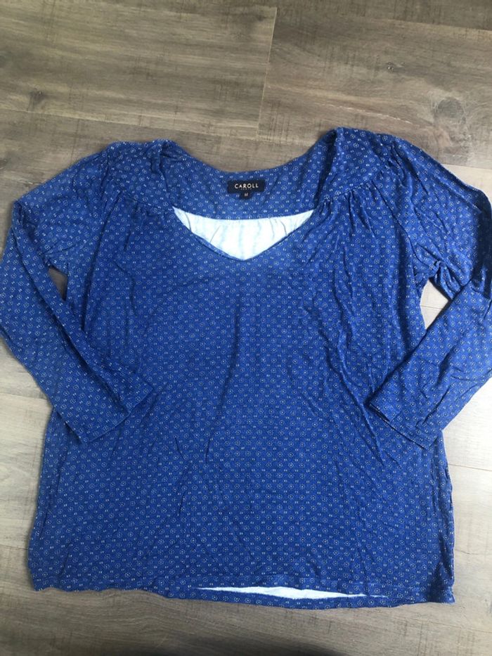 T shirt ample manches 3/4 Caroll taille M bleu imprimé