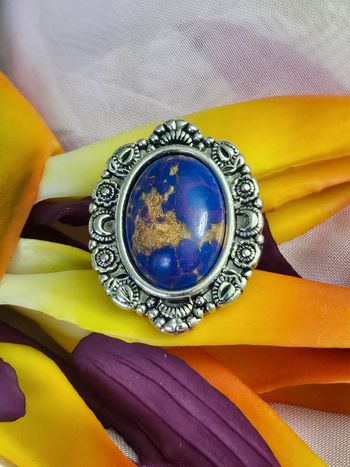 Bague texturee avec pierre jaspe mosaic en acier inoxydable