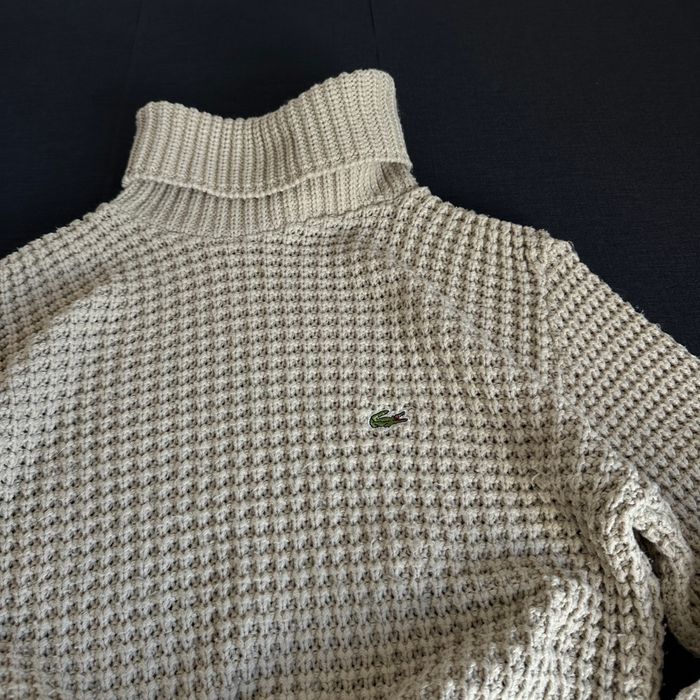 Pull Lacoste Brodé Beige Coton Col Roulé Vintage Maille Épaisse Size S/M - photo numéro 4
