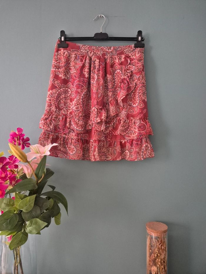 Jupe elastique terracotta avec motifs fleuris, taille 42, Molly bracken, neuve - photo numéro 2