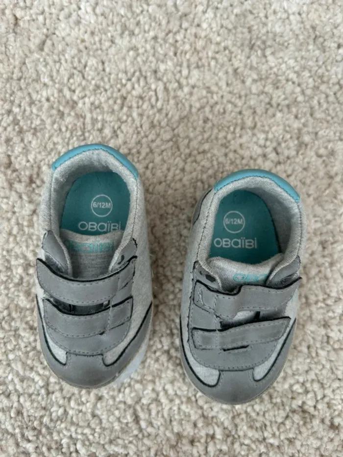 Paire de chaussures type Baskets à scratchs grises mixtes - 6/12 mois - Obaibi - photo numéro 7