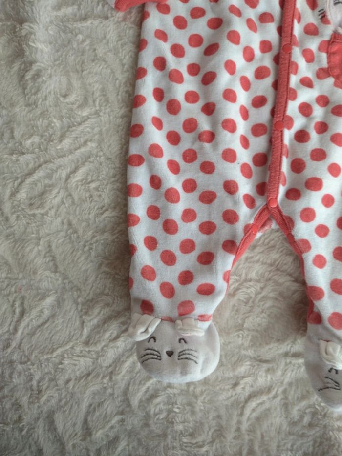 Pyjama grenouillère velours Fille 3 mois à pois et Chat Dpam - photo numéro 6