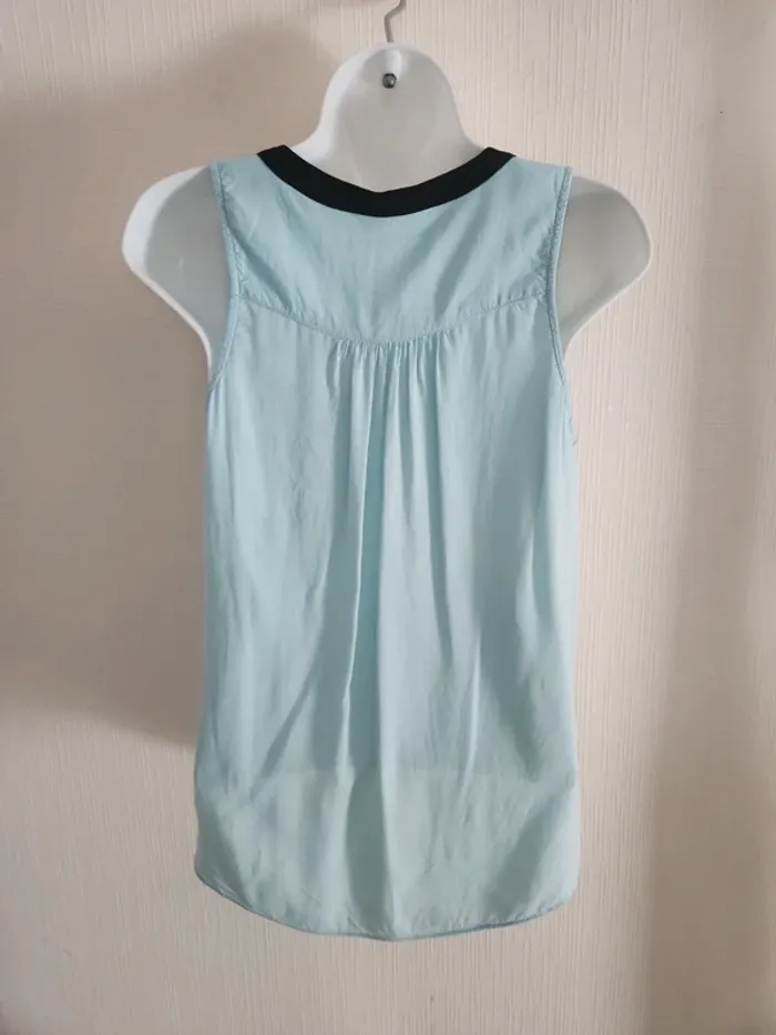 Blouse fluide Naf Naf 34 bleu turquoise col V noir - photo numéro 6