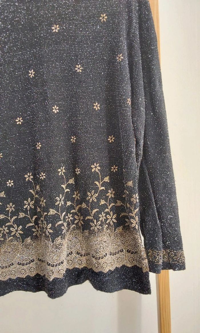 Blouse irisée noire et dorée fleuri T 40 - photo numéro 7