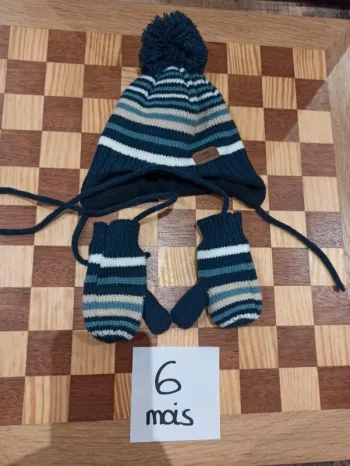 Ensemble bonnet et gants creeks 6-12 mois garçon