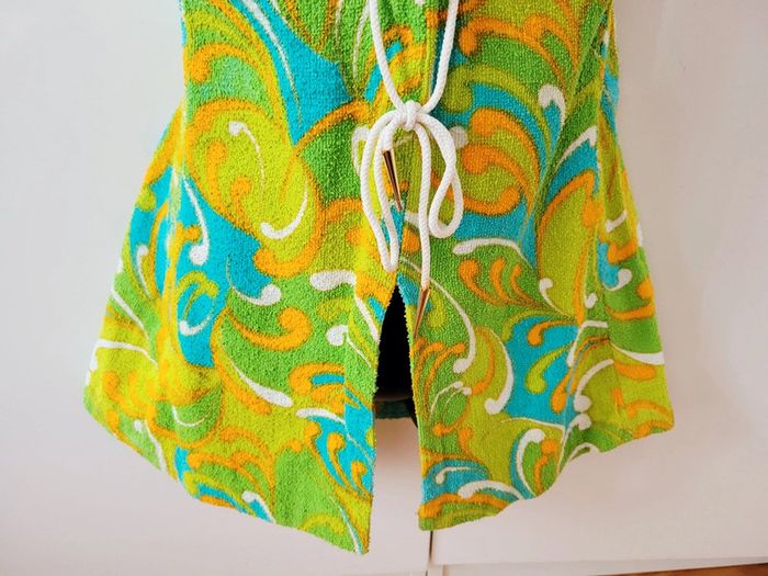 Vintage Tunique, mini Robe de plage, Authentique Années 60's multicolore - photo numéro 3