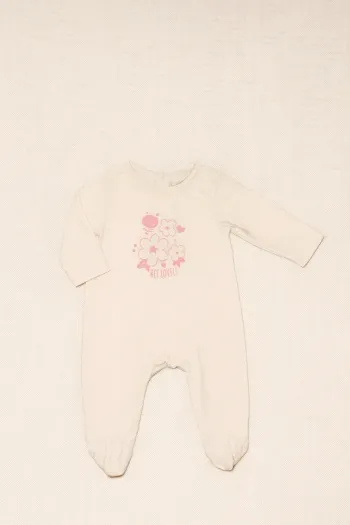 💚Pyjama bébé fille "Bee Lovely"  blanc & rose – 12 mois