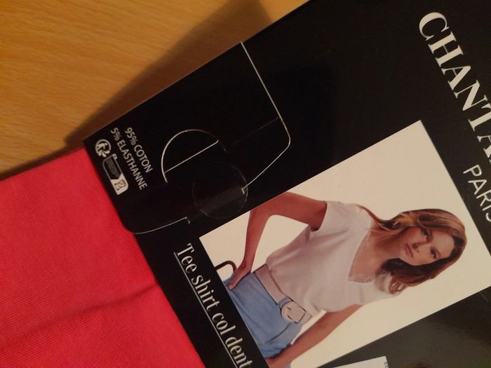 Taille L/XL Chantal Thomass t-shirt coton col dentelle - photo numéro 2