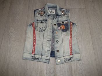 Veste DESIGUAL jean délavé empiècements tissus et strass taille 40 TTBE
