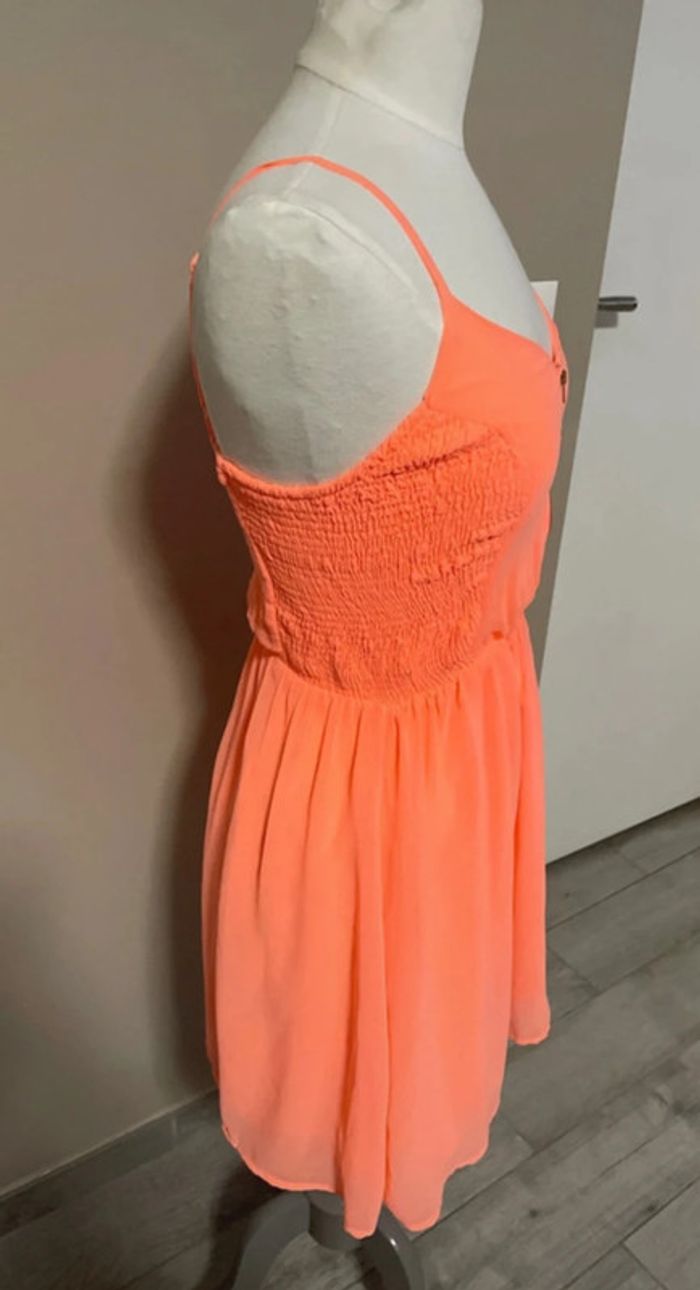 Robe fluide corail fluo à bretelles – zip devant – été / plage – taille S - photo numéro 2