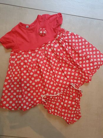 Robe à pois rouge et blanche + bloomer 12 mois
