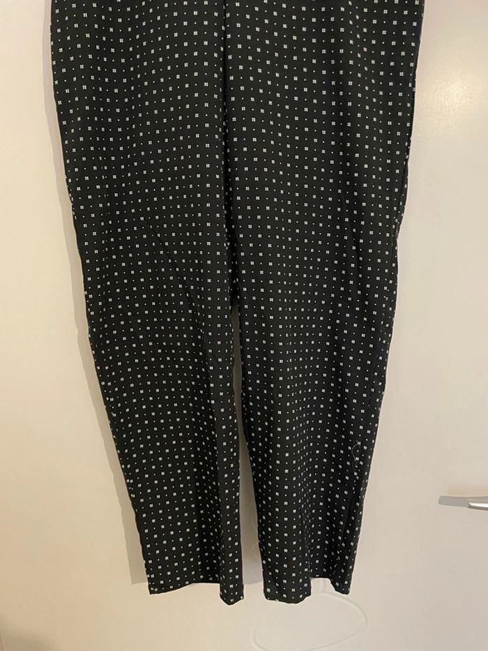Pantalon fluide taille haute élastique coupe carotte noir à motifs blanc Tex taille XS - photo numéro 3