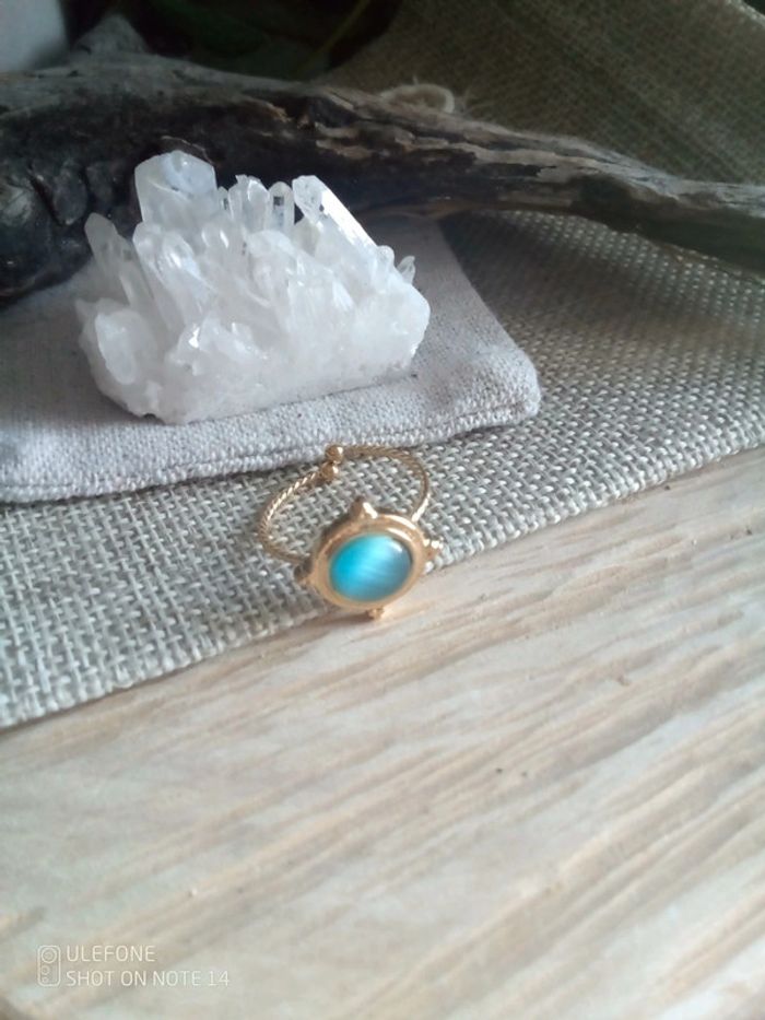 Bague pierre oeil de chat bleu - photo numéro 2