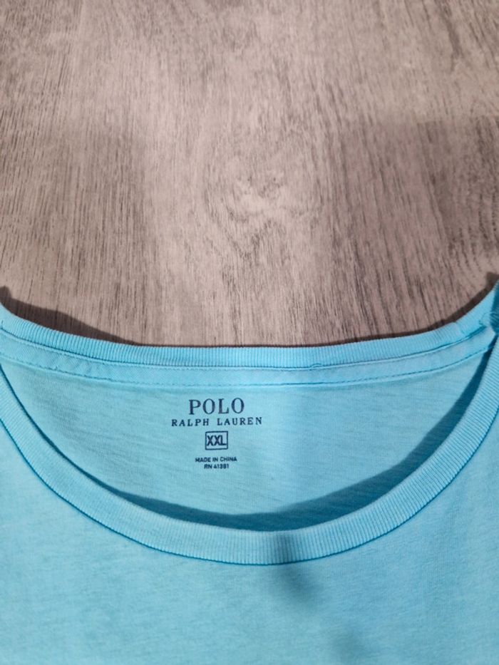 T shirt Ralph Lauren Bleu Ciel Logo Brodé Rose Taille 2XL Homme - photo numéro 5