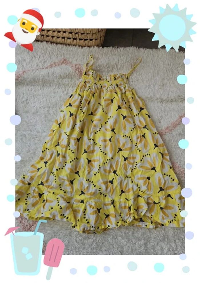 robe fille 4 ans blanche bretelle débardeur jaune dpam - photo numéro 2