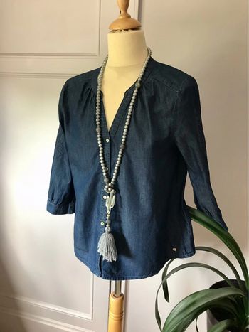 Blouse en jean manches trois quart brodé