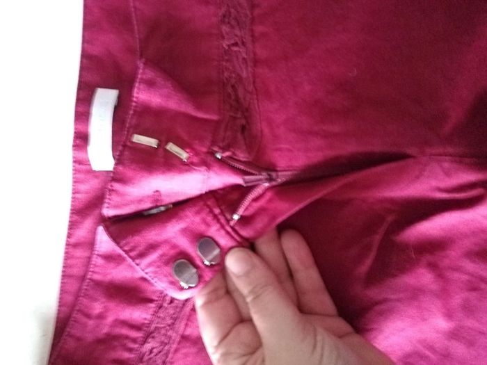 Pantacourt 7/8 en lin Promod rose foncé t. 42 - photo numéro 6