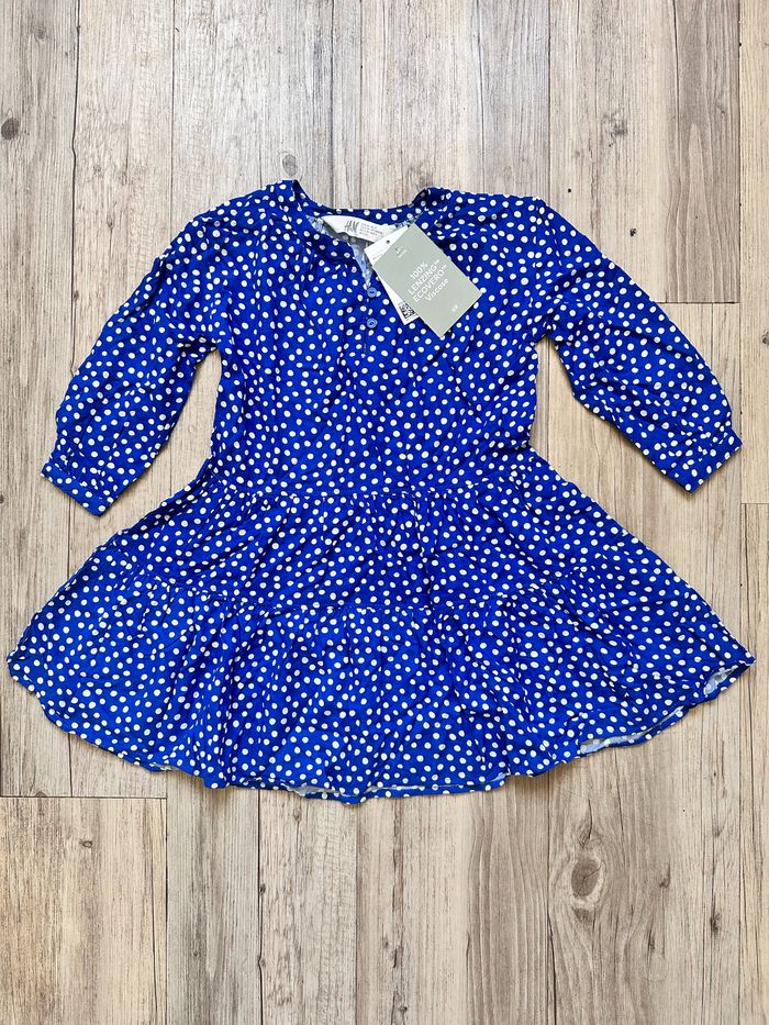 Robe fluide bleu roi à pois printemps été h&m 2/3 ans