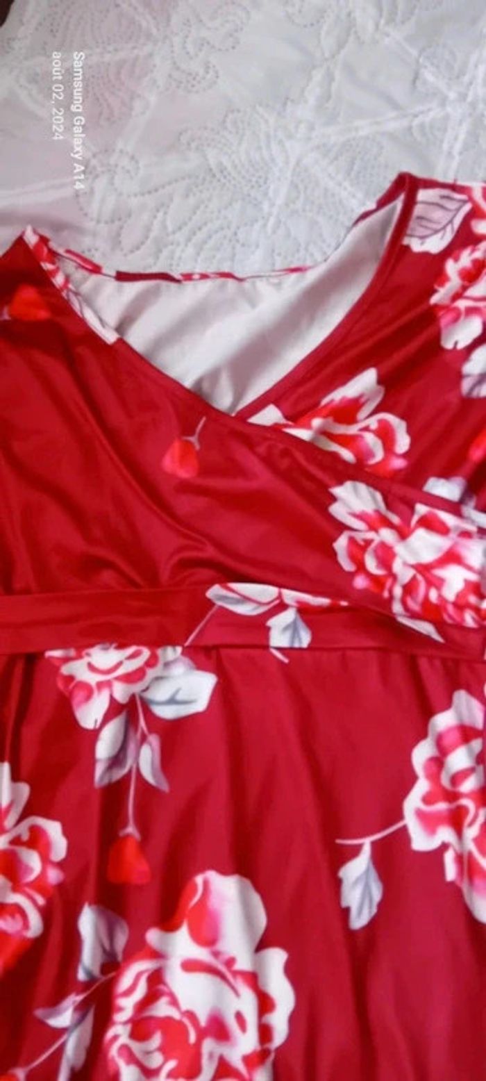 Robe très longue viscose motif roses bordeaux femme L - photo numéro 9
