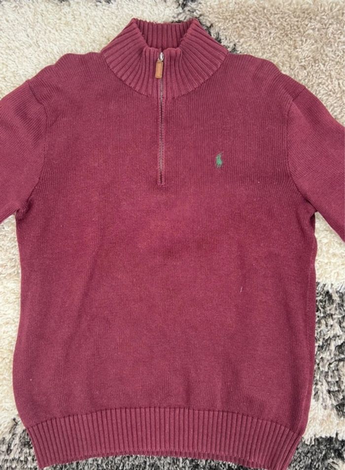 Half Zip, 1/4 de zip, col camionneur Ralph Lauren rouge Bordeaux épais taille S old money - photo numéro 2